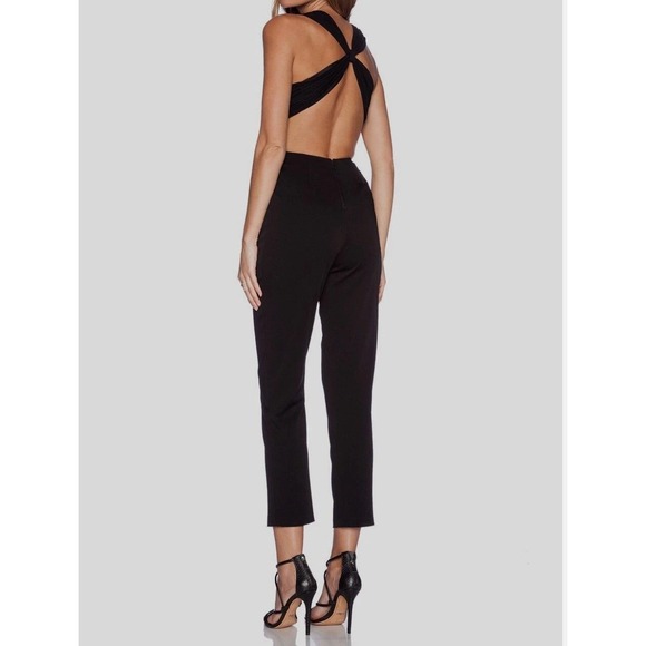 Alice + Olivia Pants - Alice‎ + Olivia Women's Black Hiloti Cross Back Silk Blend Jumpsuit Size 2